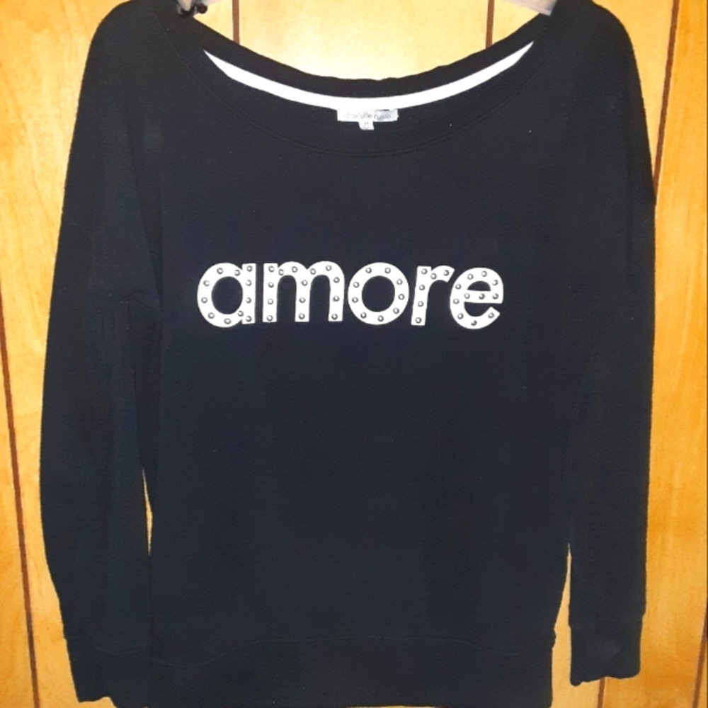 "Amore" printed shirt by Charlotte Russe. Size medium in women's.